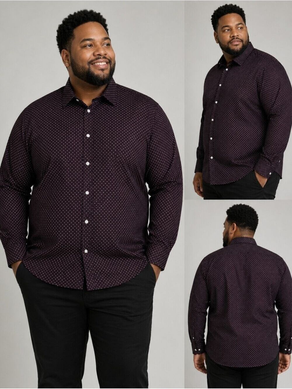 H&M Slim Fit Button Down Shirt 3XL Burgundy Micro Dot Men’s Casual Office
